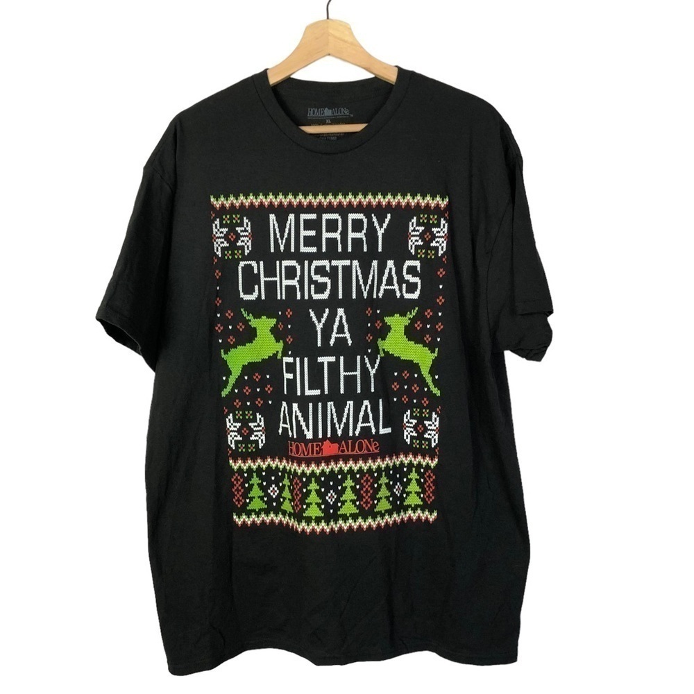 Home‎ Alone Black Filthy Animal Christmas Graphic Short Sleeve T-Shirt XL